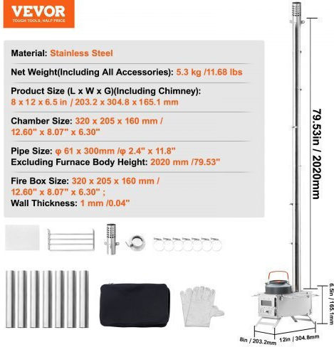 Vevor Wood Stove for Camping 35.3x43.7x27.6cm