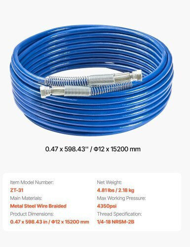 Furtun de vopsit fără aer Vevor 50ft 1/4" Universal