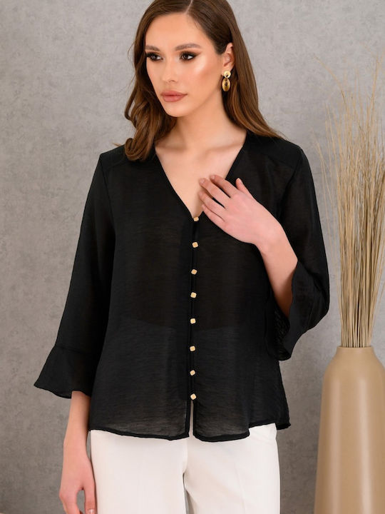 Women's Blouse with 3/4 Sleeve Black
