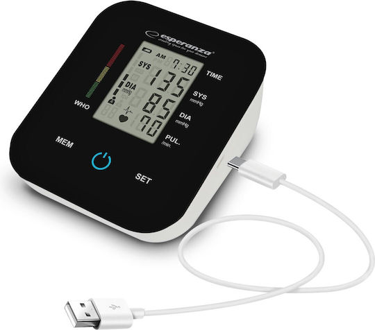 Πιεσόμετρο Esperanza Ecb006 Οθόνη Lcd 99 Θέσεις Μνήμης Usb-c Μαύρο