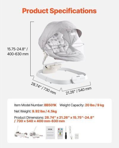 Vevor Elektrisch Baby Relax Gray für Kind bis 9kg