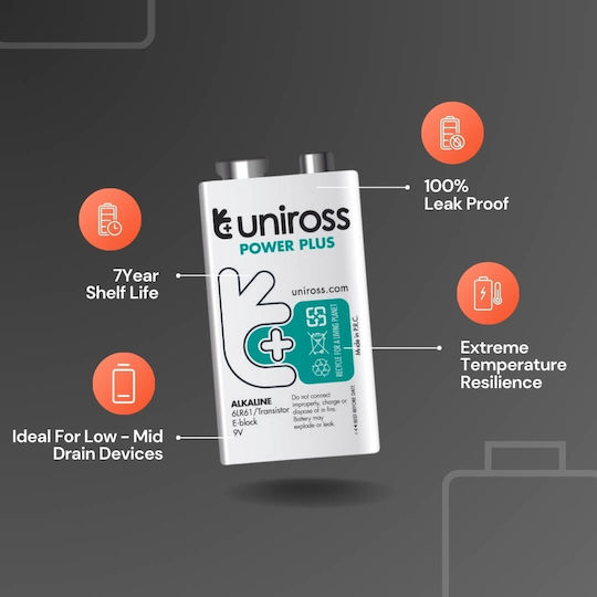 Uniross Alkaline Pp3 9v Power Plus Battery 1pc