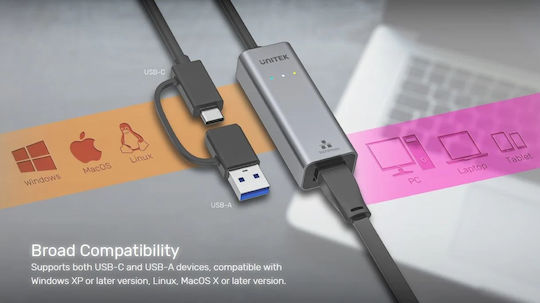 Unitek Converter Usb-c To Lan Gigabit Ethernet+usb-a Y-3465a