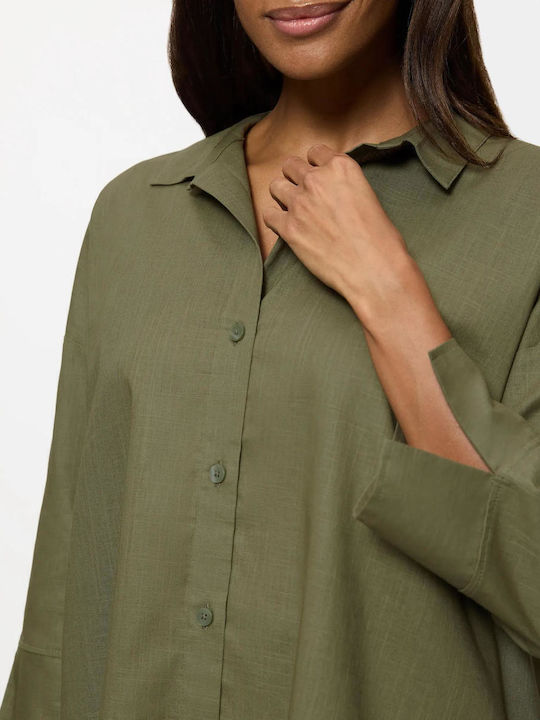 Boyfriend Summer Wear Langärmelig Damen Hemd Olive