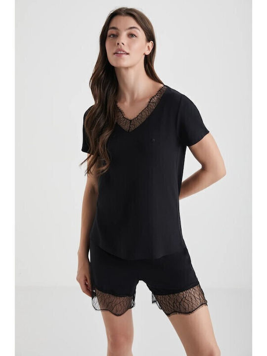 Penye Mood Sommer Damen Pyjama-Set Black