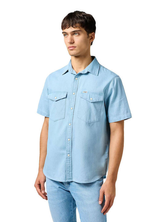 Western Shirt Short-sleeved Shirt Sky Blue