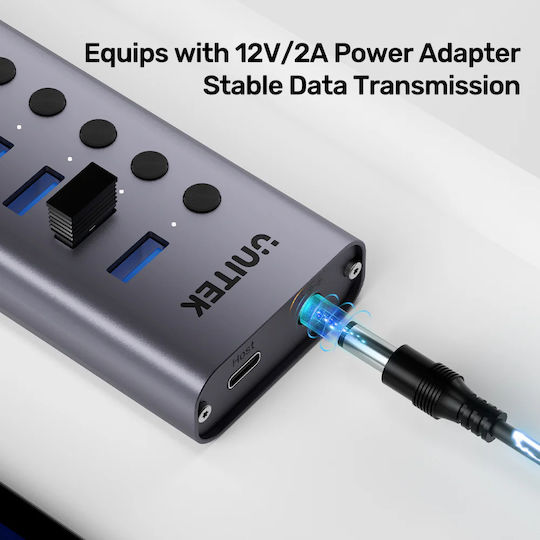 Unitek Usb-c Hub 7xusb-a Power Switch 12v2a H1314a