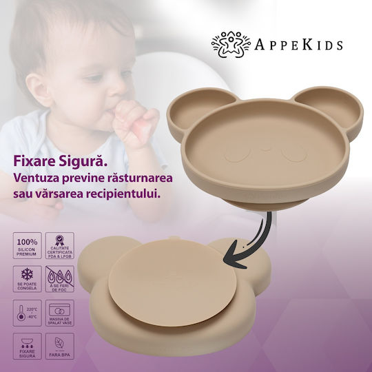 AppeKids Детска Чиния за Хранене от Силикон Бежов