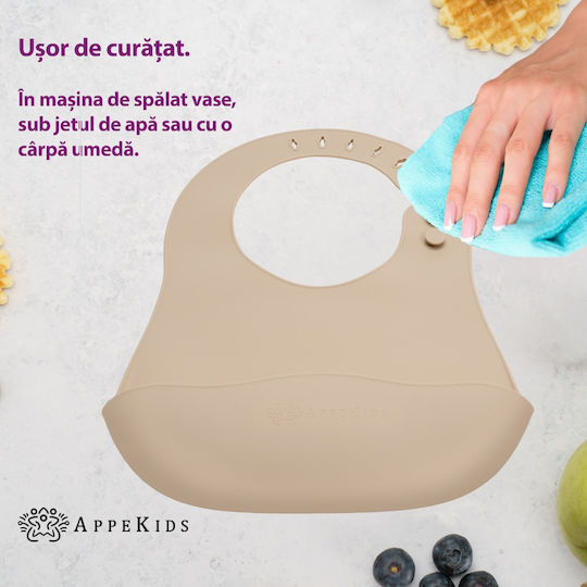 AppeKids Σαλιάρα Σιλικόνης με Τσέπη Bubble Beige