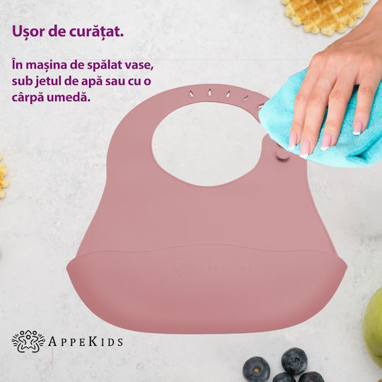 AppeKids Σαλιάρα Σιλικόνης με Τσέπη Old Rose