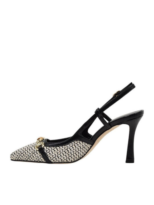 Leather Ecru Heels with Strap