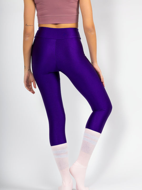Training Women's Shiny And High Waist Purple Leggings