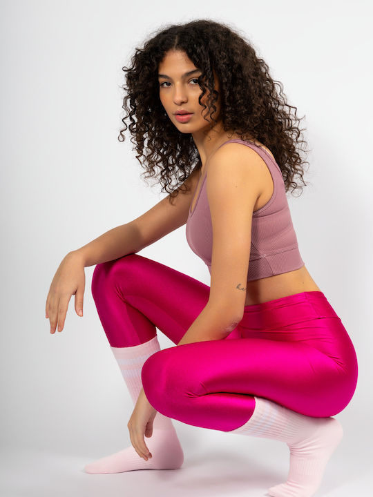 Training Women's Leggings Shiny And High Waist Fuchsia