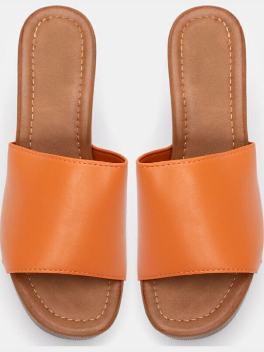 Mules with Chunky High Heel in Orange Color