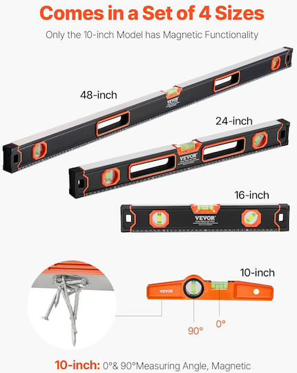 Vevor JXSPC48INCH2DI4XBV0 Αλφάδι Αλουμινίου Μαγνητικό Σετ 4τμχ