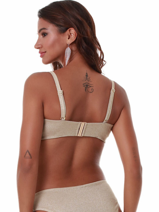 Gold Net Strapless Bikini Top D Cup Blue
