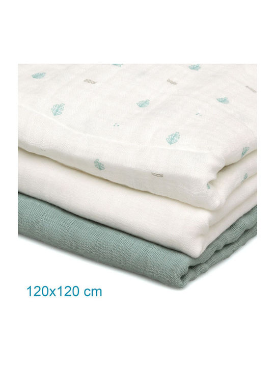 Kiokids Σελτεδάκια από Μουσελίνα Πράσινο 70x70εκ. 3τμχ