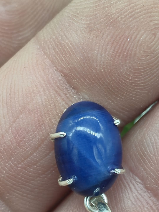 Unisex-Halskette mit kostbarem saphirblauem Edelstein in Silber 925 Fassung Stahlkette
