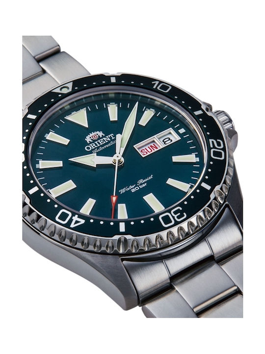 Orient Diver Ανδρικό Ρολόι 41.8mm Αυτόματο με Ασημί Μεταλλικό Μπρασελέ