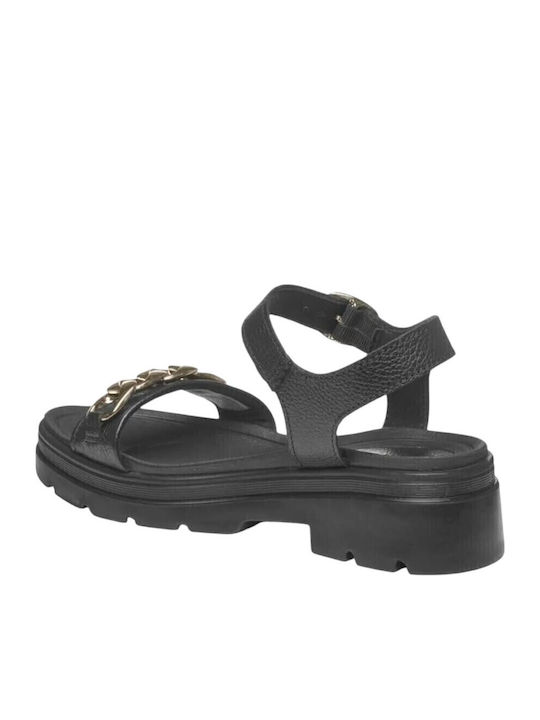 Leder Flache Sandalen für Damen in Schwarz Farbe