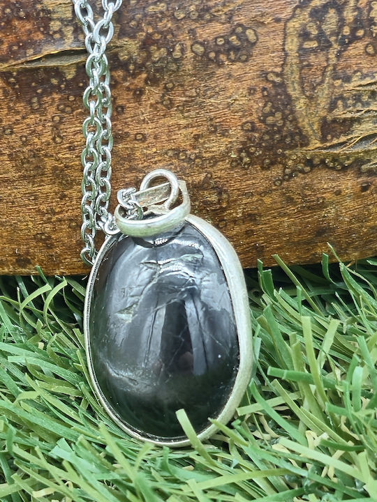 Unisex-Halskette mit Halbedelstein-Diopsid Silber 925 Fassung Stahlkette
