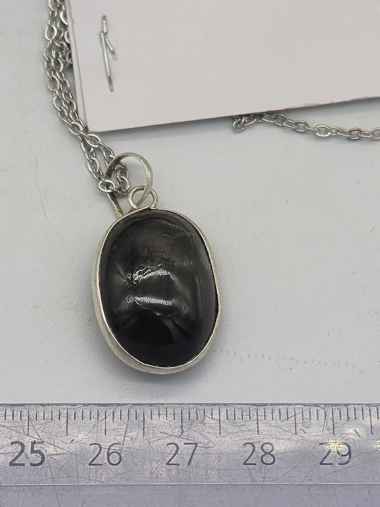 Unisex-Halskette mit Halbedelstein-Diopsid Silber 925 Fassung Stahlkette