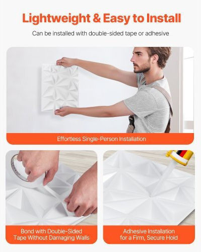3D Wandpaneele aus PVC mit Kleber Weiß