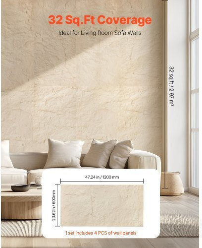3D Wall Panels With Glue Yellow 48x24cm 4 Pieces