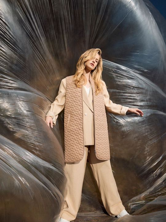 Women's Long Lifestyle Jacket for Spring or Autumn Beige