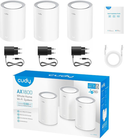 Cudy M3000 v1 WiFi Mesh Network Access Point Wi‑Fi 6 Dual Band (2.4 & 5GHz) σε Τριπλό Kit Λευκό