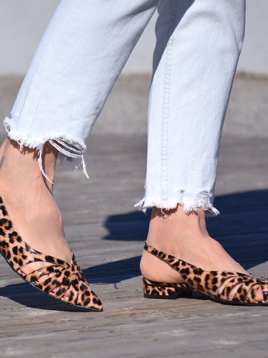 Leather Heels with Strap & Low Heel Animal Print Multicolour