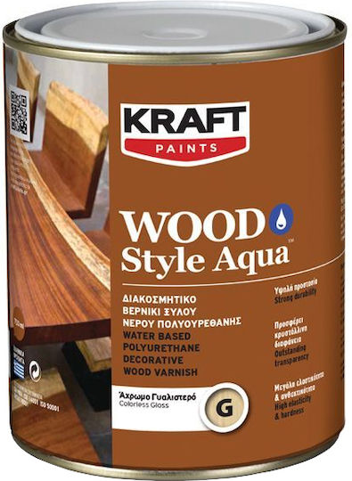 Kraft Wood Style Aqua Βερνίκι Επιφάνειας Πολυουρεθάνης Νερού Άχρωμο Γυαλιστερό 2.5lt