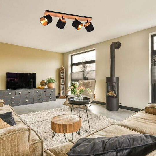 Trio Lighting Tommy Σποτ με 4 Φώτα και με Ντουί E14 σε Μαύρο Χρώμα