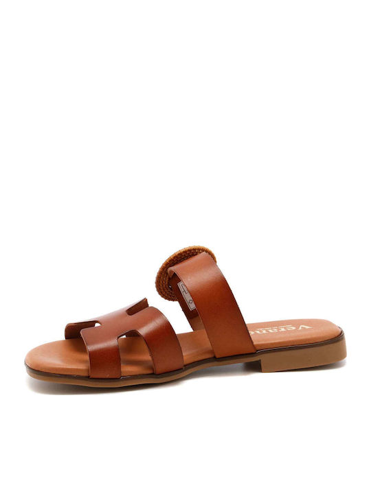 Cuero Leather Women's Flat Sandals in Tabac Brown Color