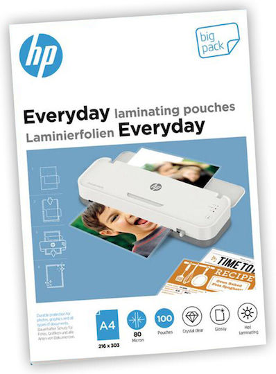 HP Everyday A4 Glossy Laminating Sheets A4 80 Microns 100 Pieces