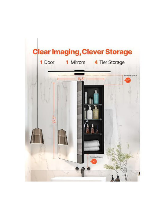 Vevor Bathroom Mirror made of Metal with Shelf & Cabinet 42x70cm