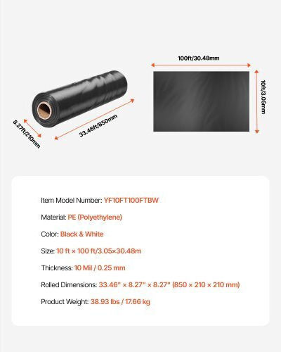 Vevor SLM10FT100FT1RB3QV0 Țesătură Pentru Acoperirea Solului 30.48x3.048m Neagră