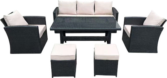 Set Sala De Mese Pentru Exterior Caden 6 Piese Negru Cu Perne