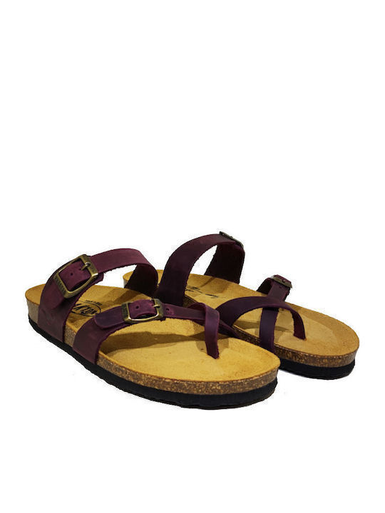 Leather Women's Flat Sandals Anatomic in Burgundy Color