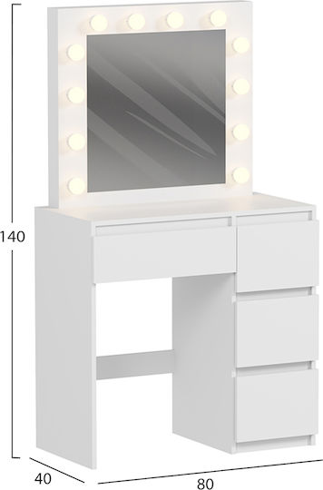 Masută De Toaletă De Podea Keitlin Din Lemn Albă Cu Oglindă 80x20.35x140cm