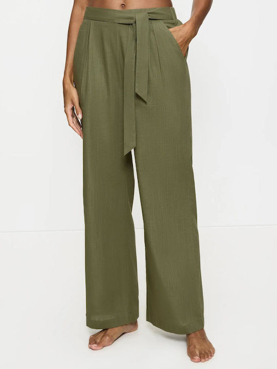 Dama Tesatura Pantaloni cu Elastic Olive