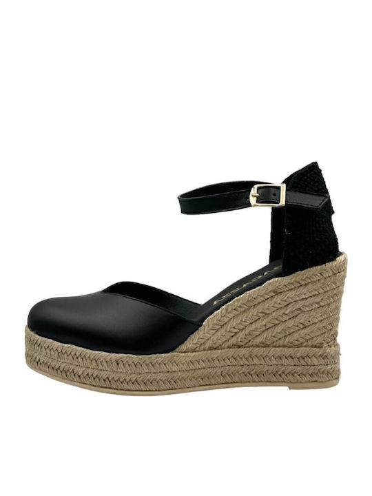 Women's Leather Platform Espadrilles Black