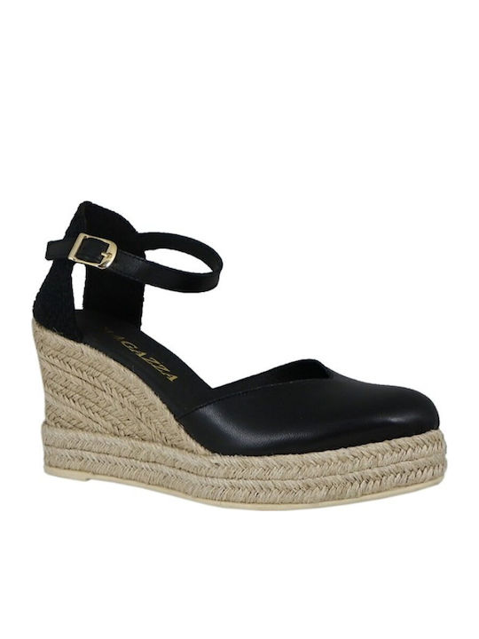 Women's Leather Platform Espadrilles Black