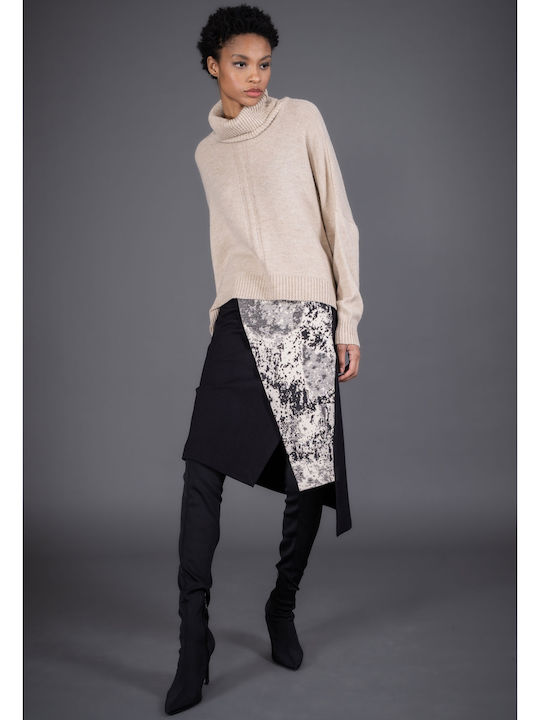 Women's Long Sleeve Sweater Turtleneck Beige