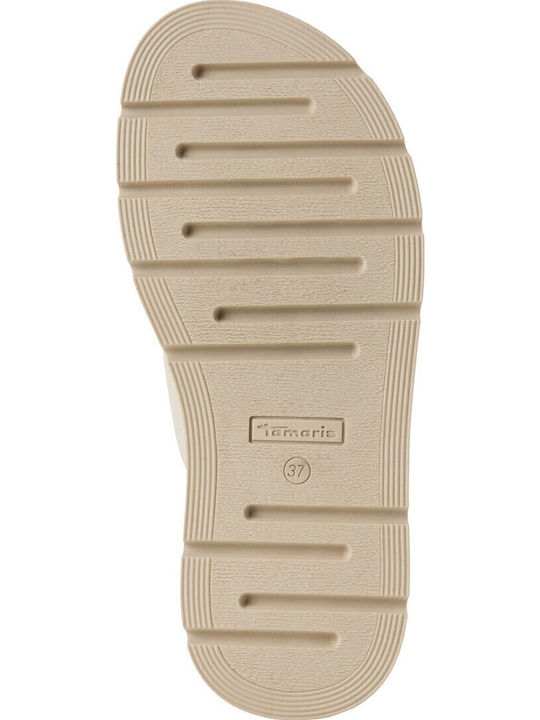 Leather Women's Flat Sandals in Ecru Color