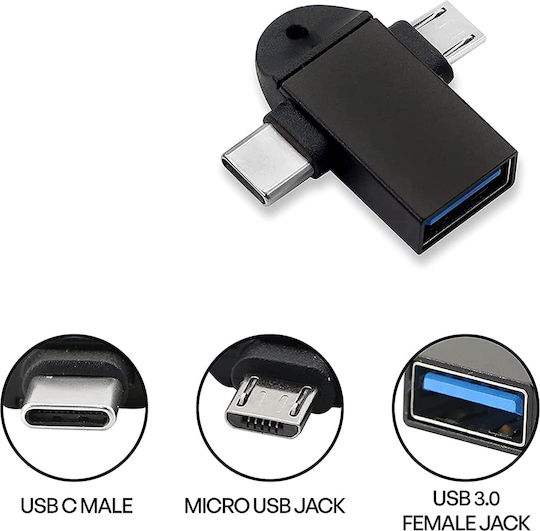 Powertech Convertor USB-C / micro USB Masculin în USB-C / micro USB Feminin 1 Bucată CAB-UC090