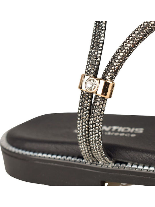 Leather Women's Flat Sandals in Black Color