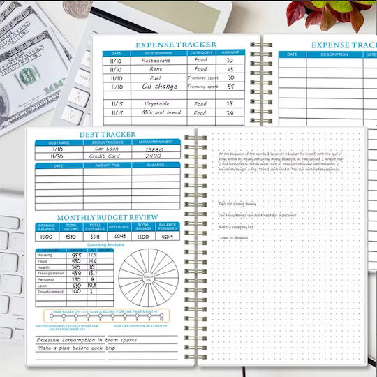 Undated Budget Planner Spiral-bound Plastic Cover Bullet Journal Style Monthly Organization In English A5 Black