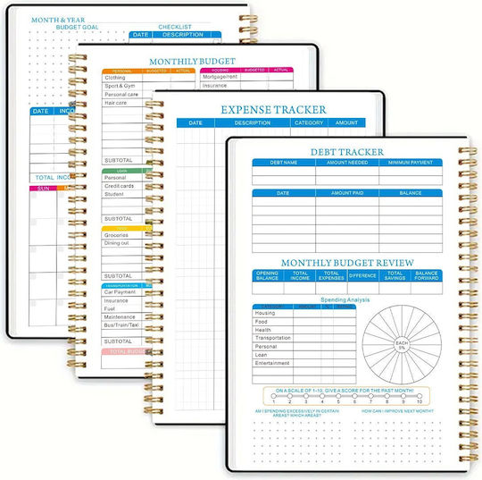 Undated Budget Planner Notebook Spiral-bound A Plastic Cover Bullet Journal Style Monthly Organization In English A5 Multicolor White