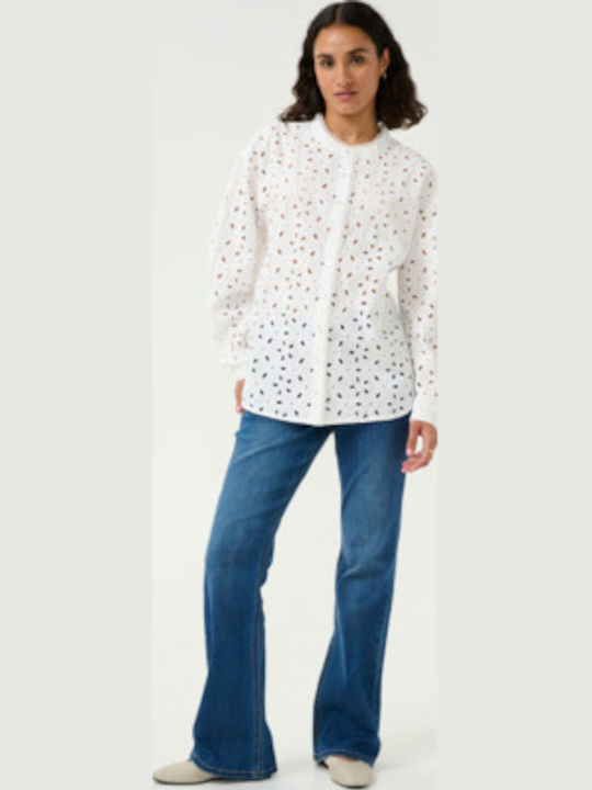 Langärmelig Damen Hemd White